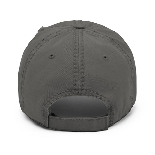 Aliens In This Economy distressed dad hat brim detail with torn edge and stitching