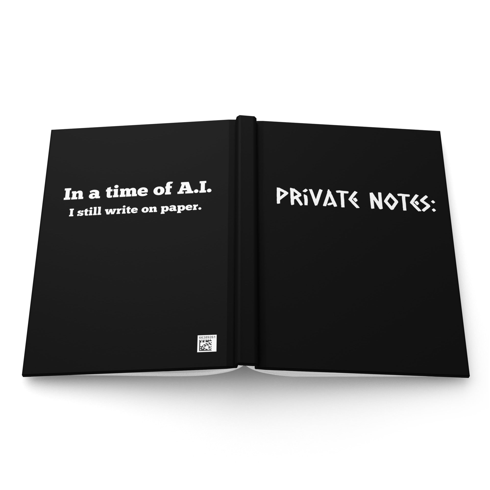 Graphic matte notebook Private Notes Against A.I. design