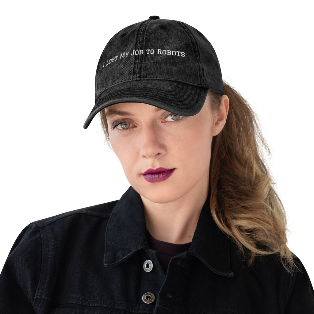 Lost Job to Robots vintage cotton twill cap front view