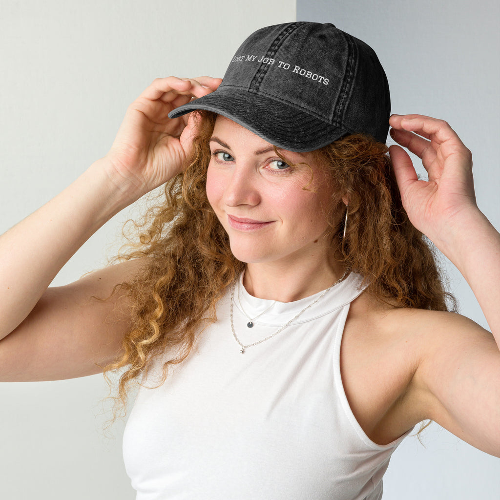 Lost Job to Robots vintage cotton twill cap front view